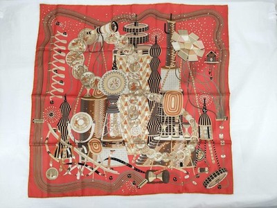 HERMES Carre 90 Scarf Le Laboratoire du Temps Silk 100% Pink MINT w/Box AUTH