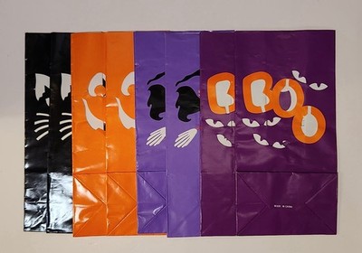 Vintage Halloween Luminaria Bags Cat Pumpkin Ghost Bat 10'' Set 8 Used