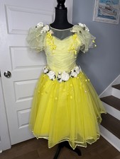 VTG 50s Tulle Gown Prom Dress Yellow Cupcake Illusion Neckline Cotillion XS