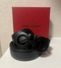 Salvatore Ferragamo Men's Black Dress Belt Black Matte Logo Buckle size 38