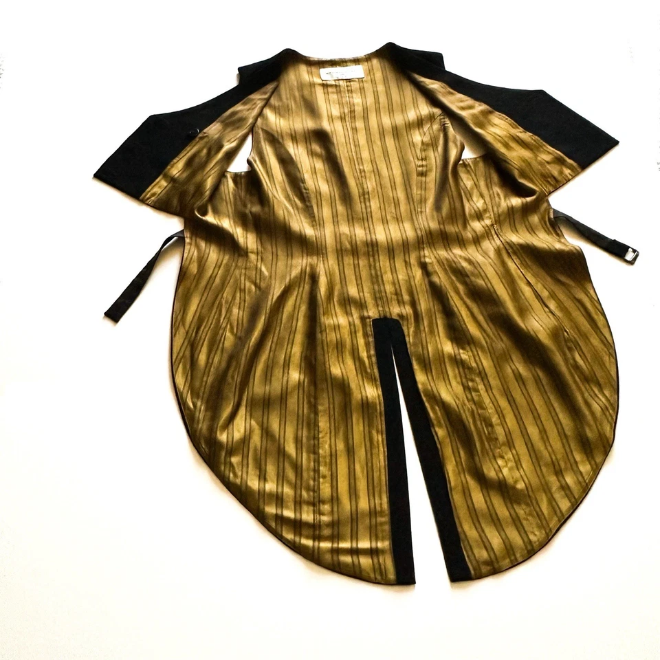 Barbara Bui Black Vest w Dovetails Gold Silk Striped Lining & Buckle Detail S - Image 2 of 4