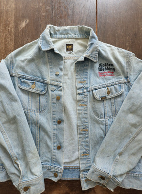 Rare Vintage 1980 Lee Denim Jacket Golden Canadian Whisky Distressed Size L 44