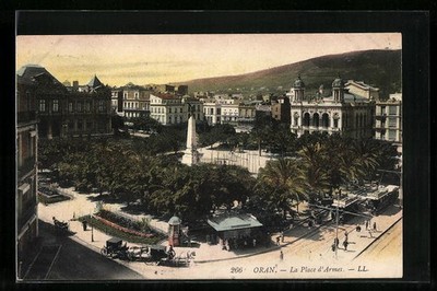 Oran, La Place d´Armes, Strassenbahn, Ansichtskarte 1913 