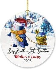 Big Brother Little Brother Penguin Ornament Gift, Personalized Penguin Sibl...