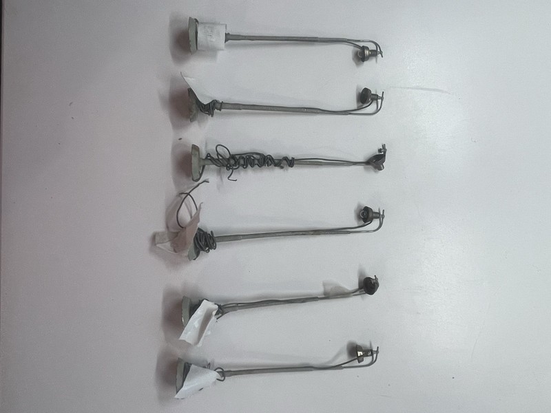 Lot of 6 Metal Gray Street Light Lamps with Light Function for Scenery for HO 