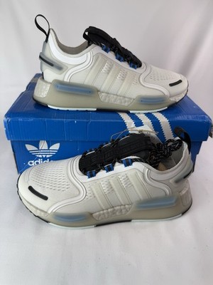 Size 6.5M- adidas NMD R1 V3 Crystal White Rustic Blue Sneakers White Blue