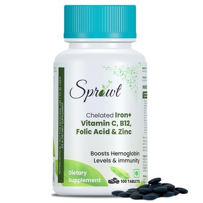 Sprowt Chelat Eisen, Vitamin C, B12, Folsäure, Zink Tabletten, 100 Tabletten