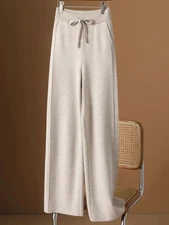 Autumn Winter New High-waisted Loose Wool Knitted Wide-leg Trousers for Women St
