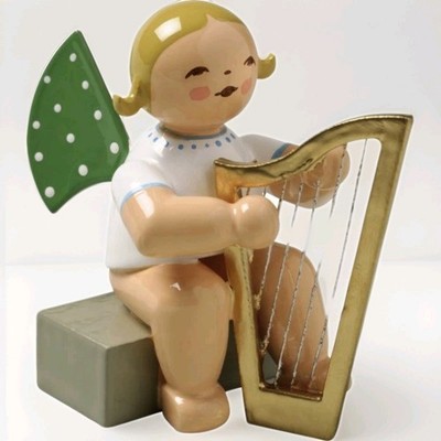Wendt & Kühn Engel mit Harfe sitzend blond 650/14a Orchesterengel - NEU