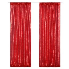 2 PCS Red Sequin Backdrop Curtains Glitter Photography Background 2x8 Ft