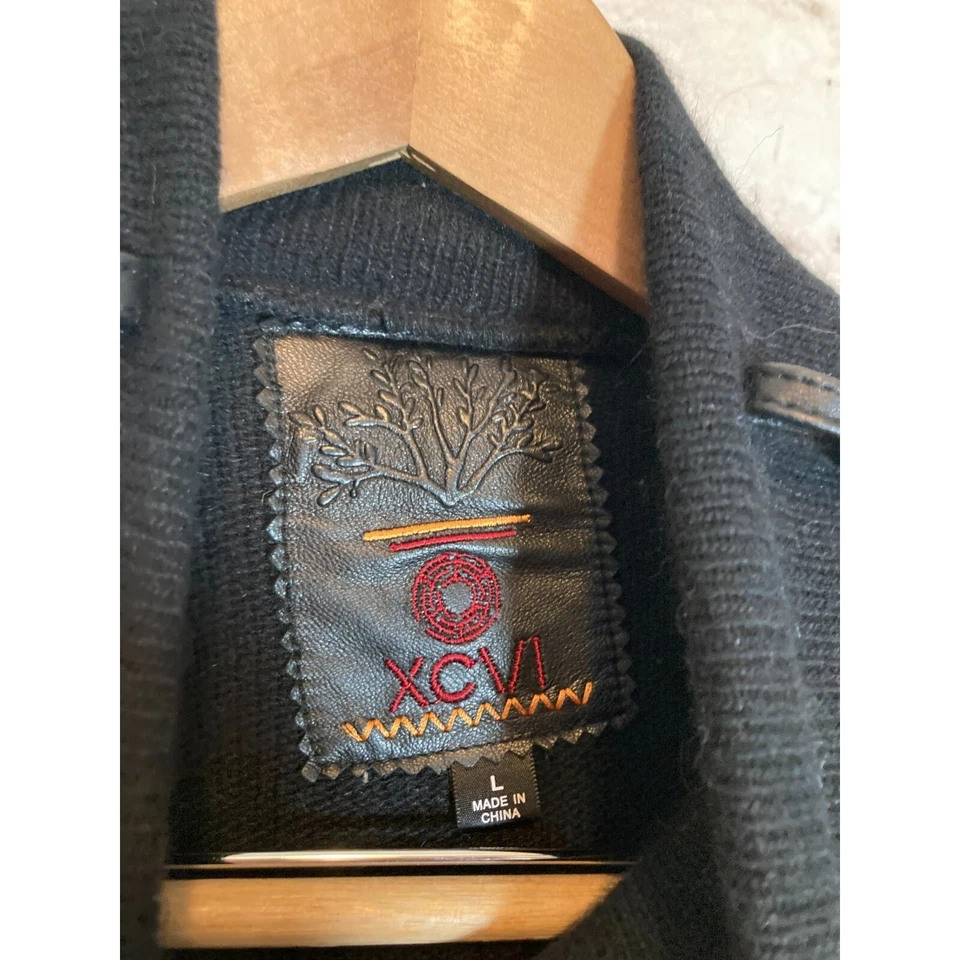 Chaqueta XCVI Mujer Grande Cuero Negro Angora y Lana Cápsula Minimalista Acanalada Foto 4 de 4