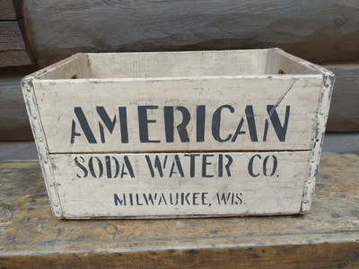 #ad Vintage American Soda Water Co Milwaukee WI Wooden Bottle Box Wood Carrier Crate $99.00