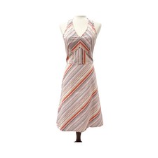 Ann Taylor striped Halter Dress women's size 2 small earth tones white peach