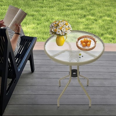 Dining Table w/Tempered Glass Tabletop,Patio Coffee Table for Garden Balcony