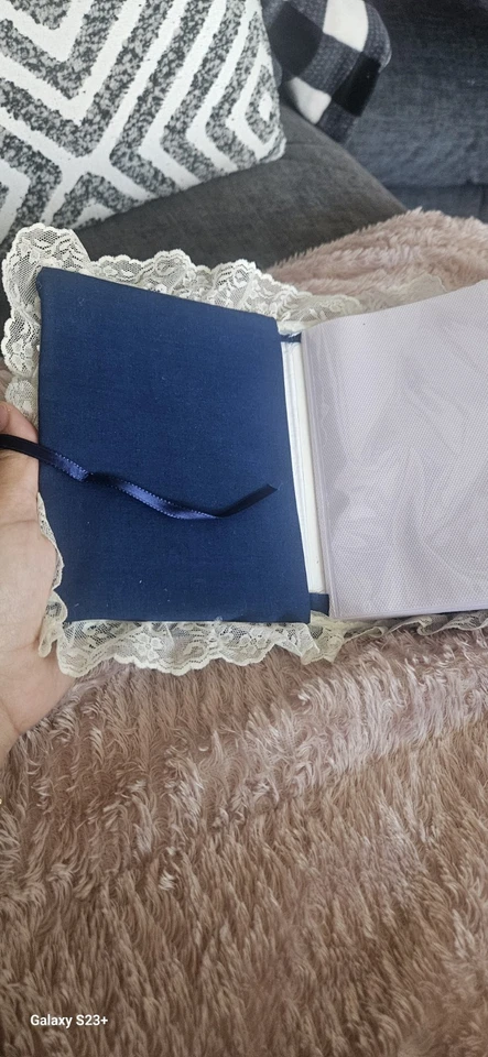 Álbum de Fotos Azul con Blanco Floral Material Cubierta Cierre de Corbata Cubierta Hecho a Mano Foto 3 de 4