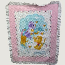 Vintage 80s Care Bears Cousins Baby Blanket Quilt Pink Eyelet Ruffles Kidcore