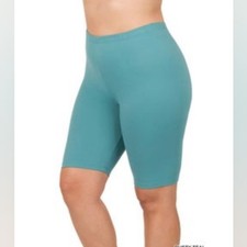 Zenana dusty teal brushed microfiber biker shorts 
