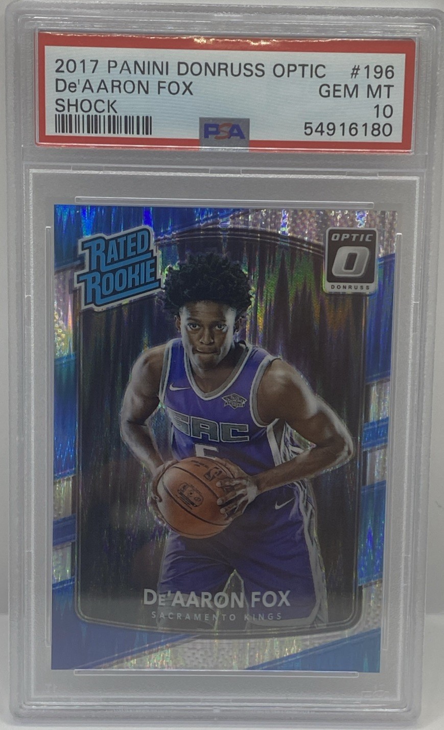 DE'AARON FOX - 2017-18 DONRUSS OPTIC - #196 - RATED ROOKIE SHOCK RC - PSA 10 -