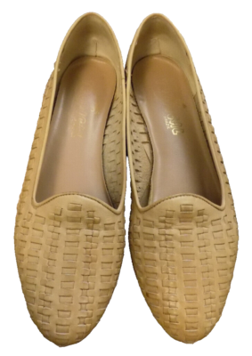 Vtg 80s Loafers leather Woven Leather Tan 1/4