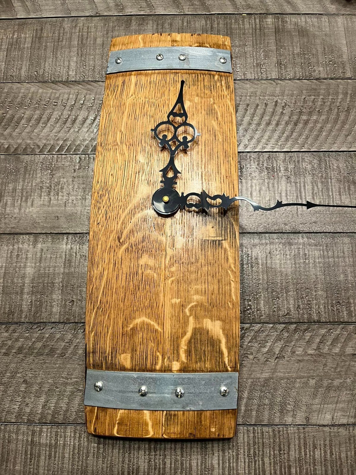 Authentic Wine Barrel stave Clock 17 inches x 6 inches wide