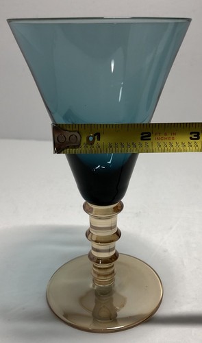 Vtg 60s MCM Si-An Cristallerie Peacock Blue Crystal Champagne Glasses Couple Set - Picture 16 of 17