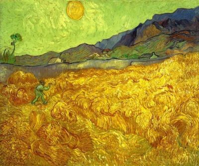 WHEATFIELD WITH A REAPER SUN 1889 IMPRESSIONIST PAINTING BY VAN GOGH REPRO