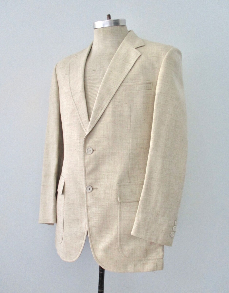 argue⭐︎ ANTIQUE DUSTY DYE LINEN JACKET Vtg 70s Variegated Beige Ecru Linen? Golf Beach Boating