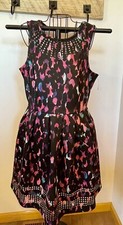 Apt.9 Midi Black & Pink Sleeveless Dress Square Cutouts Neckline & Bottom LARGE