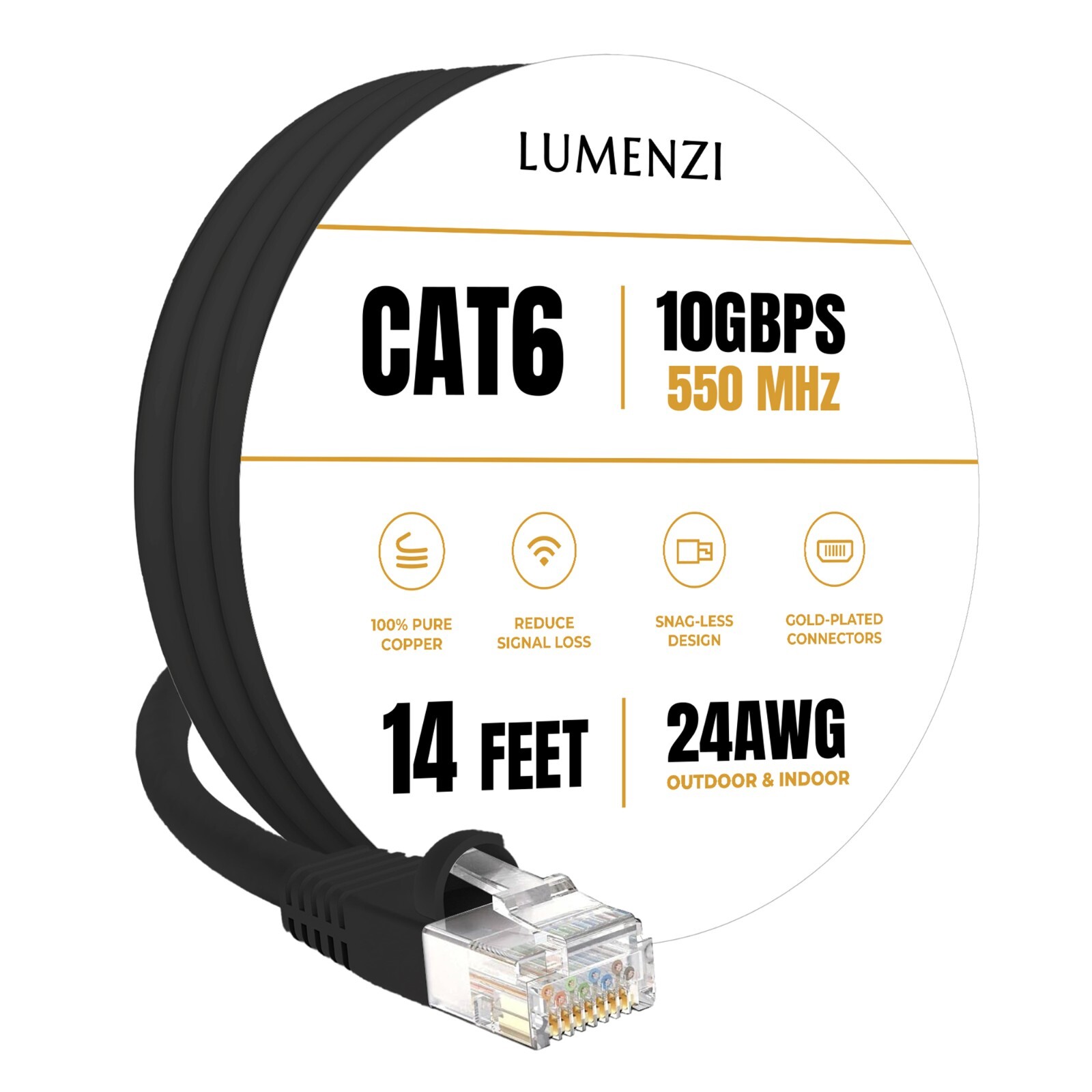 14ft Cat 6 Ethernet Cable 10Gbps High-Speed Round RJ45 Black or Blue-image