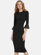 $440 Alice+Olivia Black Delora Trumpet Leather Sleeve Dress Size 6