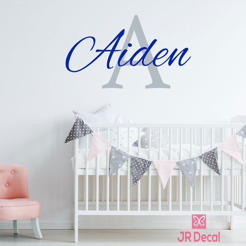 Baby Boy Personalised name sticker, Custom Name initial Monogram, Kid wall art - Picture 3 of 11