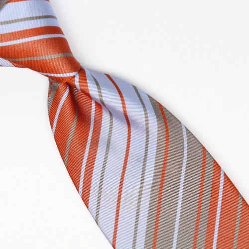 Gladson Mens Silk Necktie Light Blue Rust Brown Gray Multi-Stripe Tie Italy