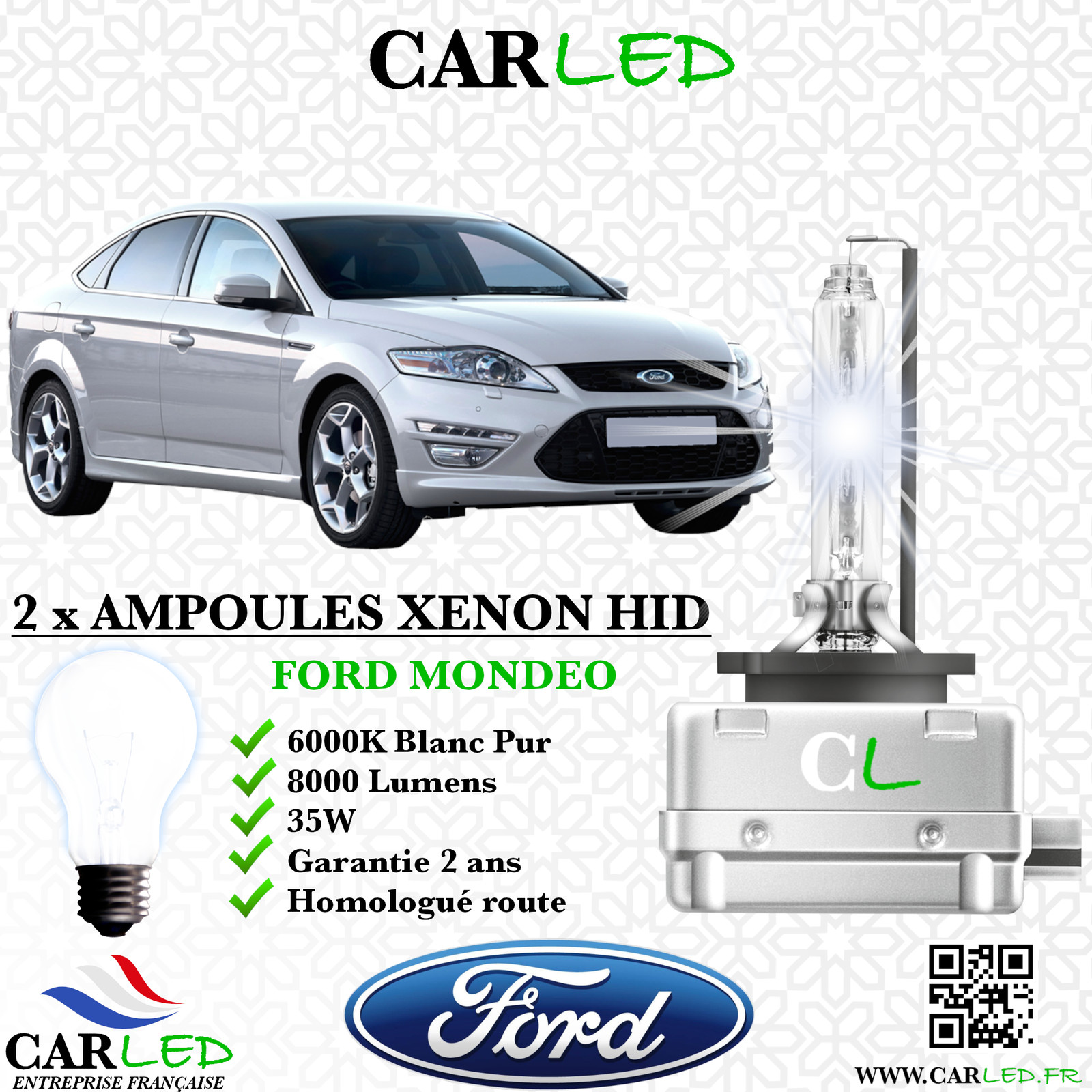 Kit Ampoule HID Xénon FORD MONDEO 35W avec flux puissant de 8000lm