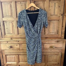 Ann Taylor Womens Size Small Navy Blue White V-Neck Wrap Dress