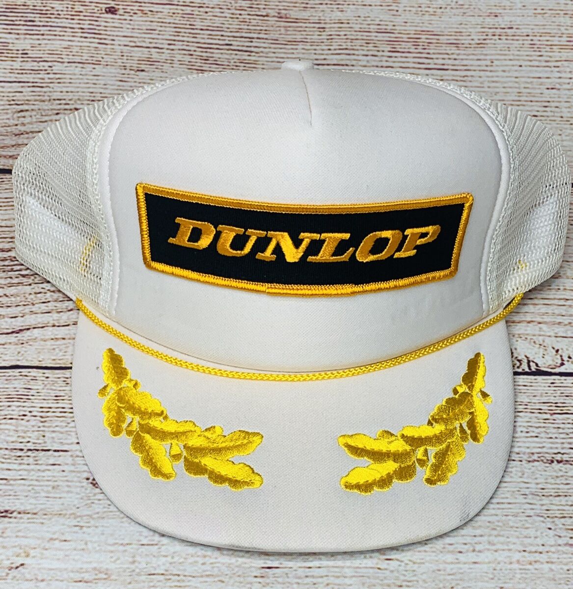 Vintage DUNLOP 80s Otto White Trucker Hat Cap Snapback Gold Vintage DUNLOP 80s Otto White Trucker Hat Cap Snapback Gold