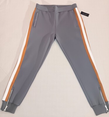 NWT MENS SEAN JOHN SIDE STEP SWEAT PANTS GRAY W/GOLD AND WHITE SIDE STRIPE LARGE