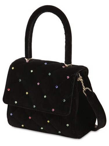 Les Petits Joueurs Baby Alex Quilted Velvet Purse with Crystals - in Black