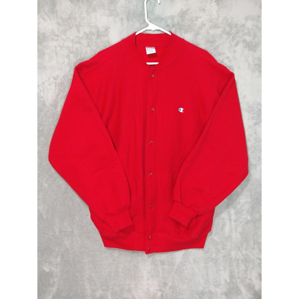 Vintage Champion Sweater Mens Large Red Cardigan Reverse Weave 