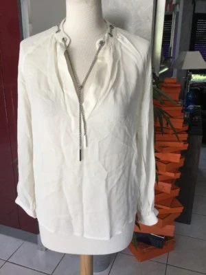 Chemise MICHAEL KORS taille XS/S/M ecru 100% Soie chaîne au Col - Photo 1/4