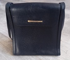 Sac à épaule vintage femme en cuir bleu marine rectangulaire TEXIER