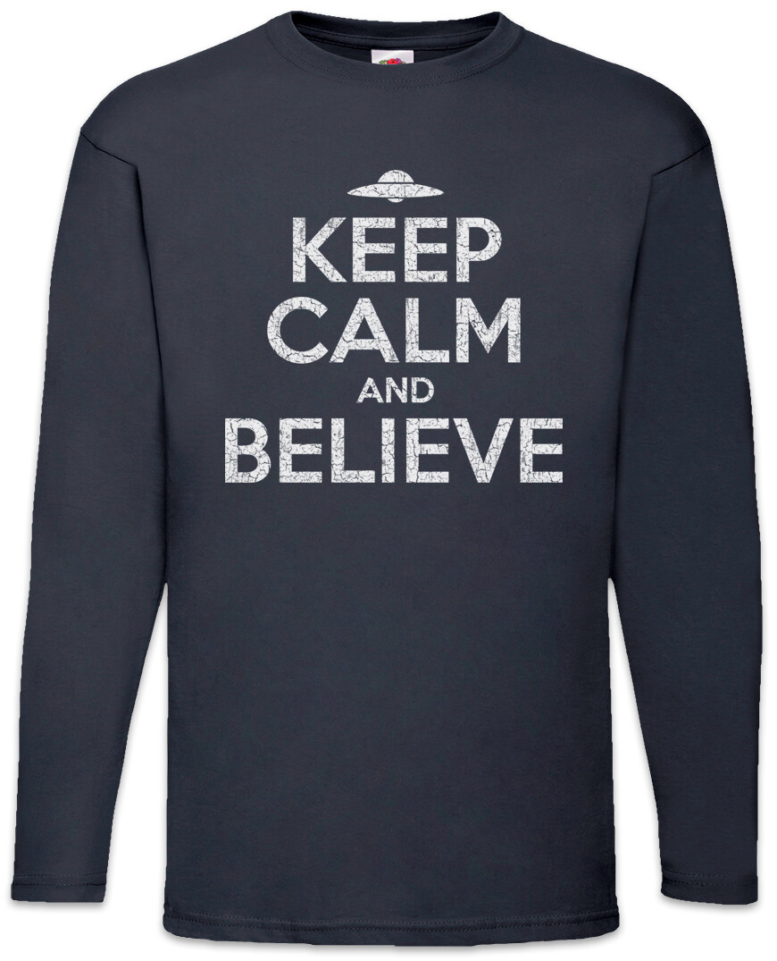 ALTRA T shirt manica lunga uomo Keep Calm And Believe divertente ufo alieno simbolo dischi volanti