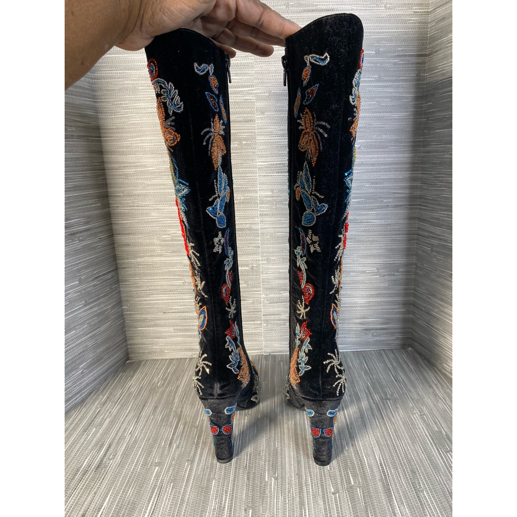 SAINT LAURENT Jeffery Campbell stivali donna a punta multicolore velluto ginocchio zip 5 M