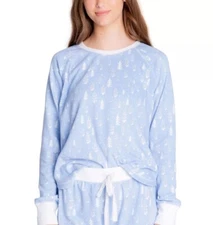 INSOMNIAX Womens Pajama Top Long Sleeve Sky Blue with Trees Size Large $49 - NWT