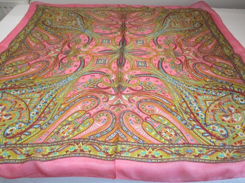 ❤️ SCIARPA QUADRATA MADE IN IN INDIA BNIP ORO ROSA STAMPA PAISLEY VORTICOSA XL PURA SETA - Foto 2 di 10