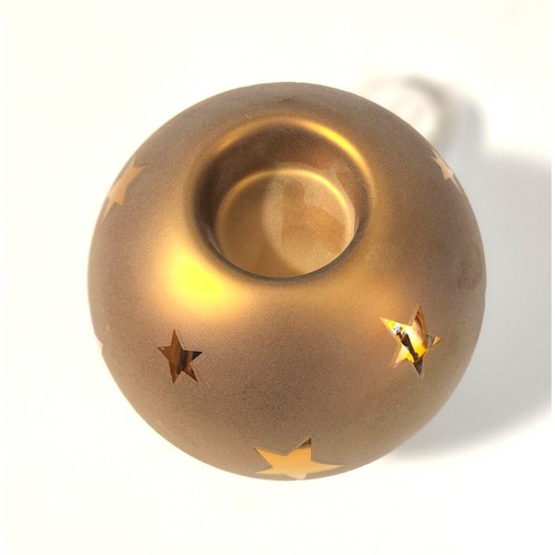 Dept 56 Handblown Frosted Gold Mercury Glass 15" dia. Votive with 2 candles - Picture 3 of 11