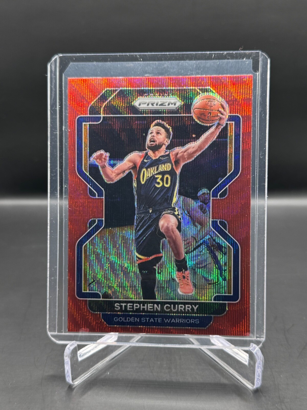 2021-22 PRIZM!  STEPH CURRY!  RUBY WAVE PRIZM!  GOLDEN STATE WARRIORS!  #154