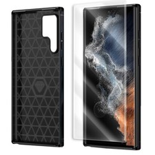 2in1 HD Screen Protector Carbon Fiber Case for Samsung Galaxy S22 Ultra SM-S908U