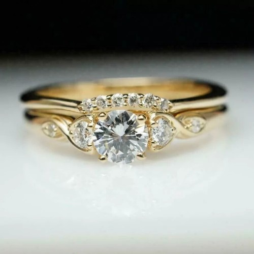 2Ct Round Lab-Created Diamond Bridal Set Wedding Ring 14K Yellow Gold Plated - Picture 2 of 4