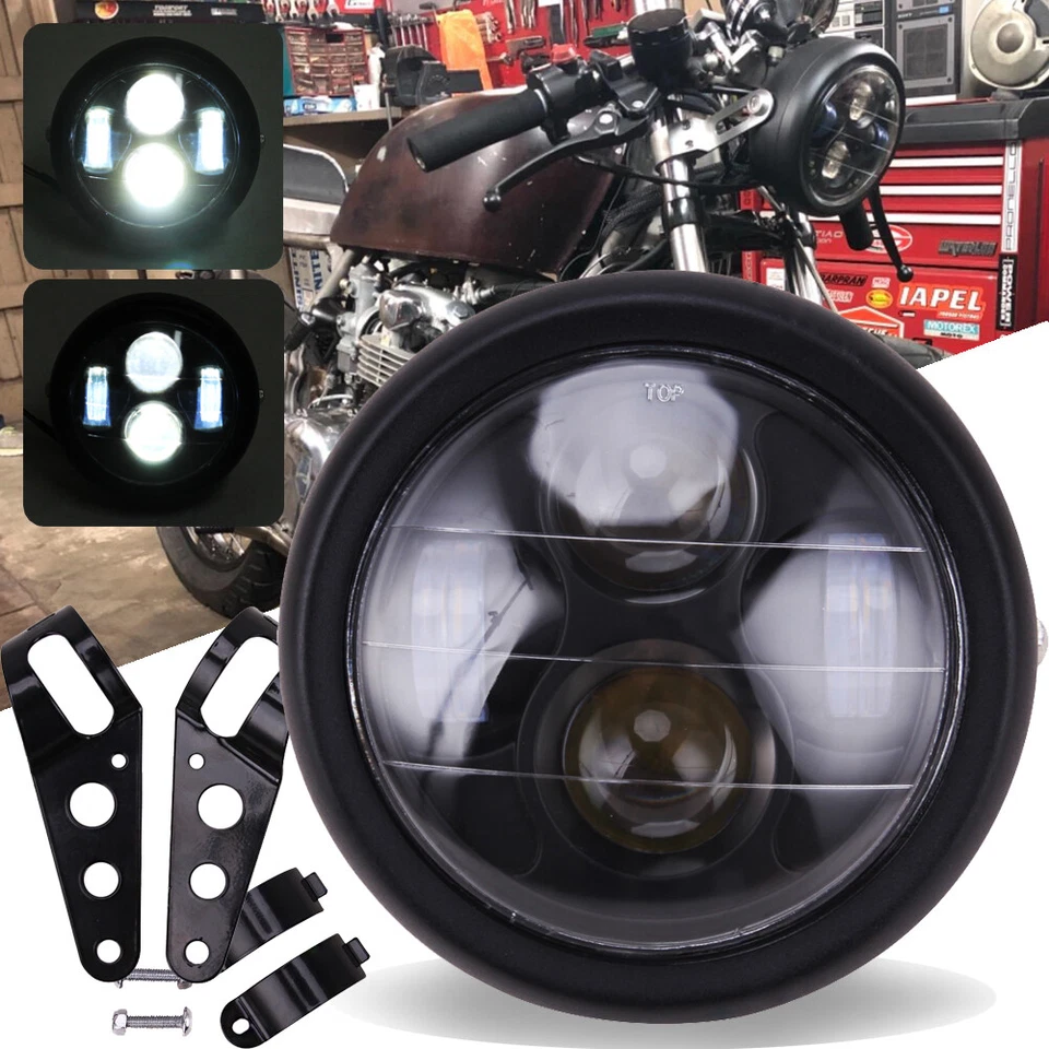 Universal 6.5" Motorcycle Hi/Lo Headlight LED Light W/ Bracket Mount For Harley - Image 2 of 4