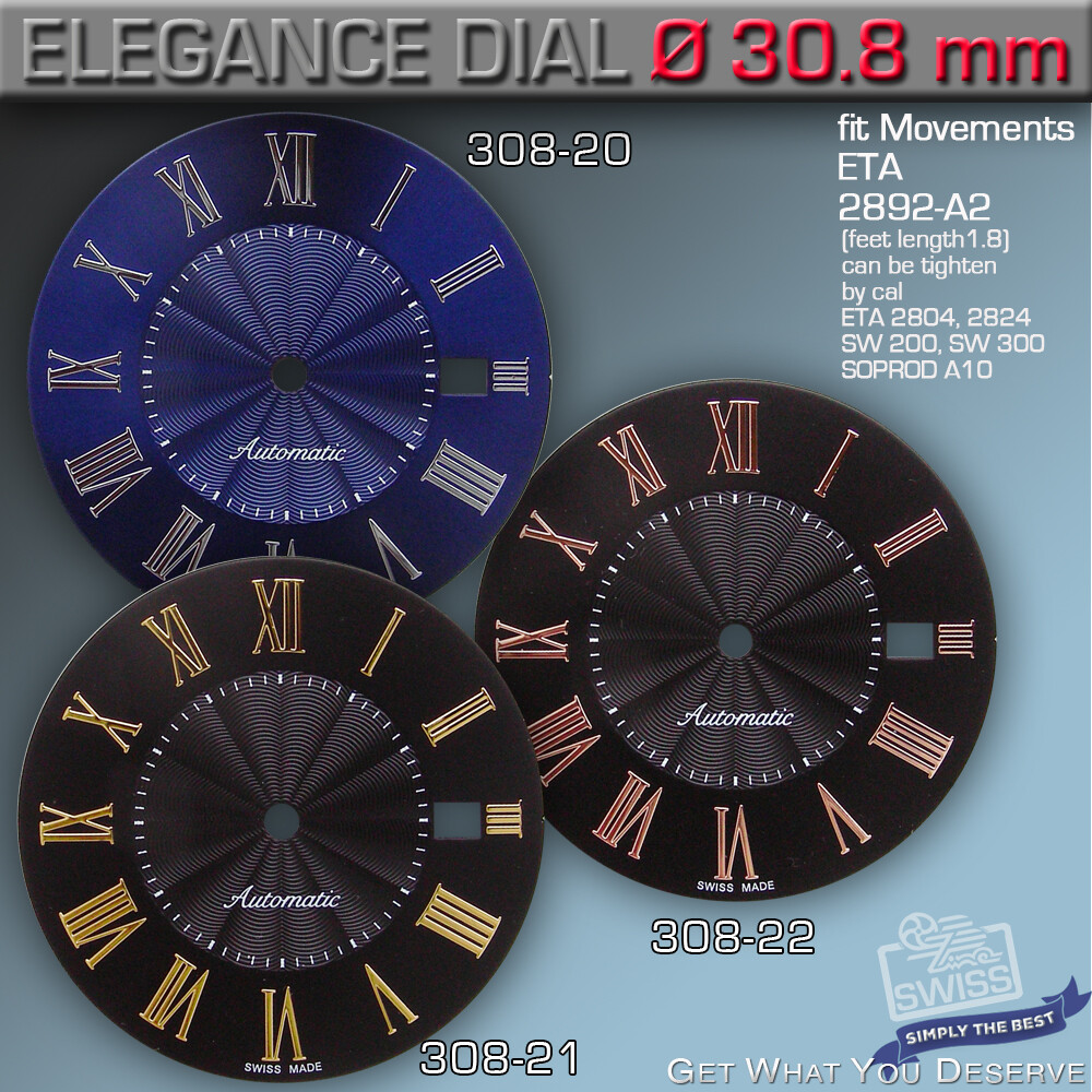 DIAL, ETA 2824-2, 2892-A2, SW 200,SW300, SOPROD A10,M100 mm Ref  308-20-22